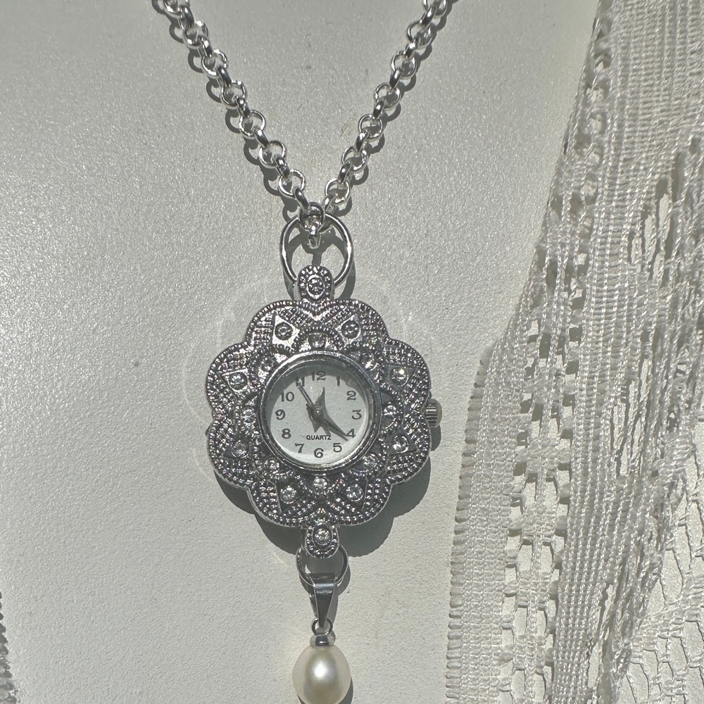Elegant Silver Watch Pendant Necklace